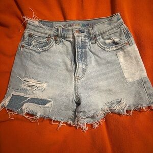 American Eagle Outfitters Women's Light Blue Ripped Jean Shorts